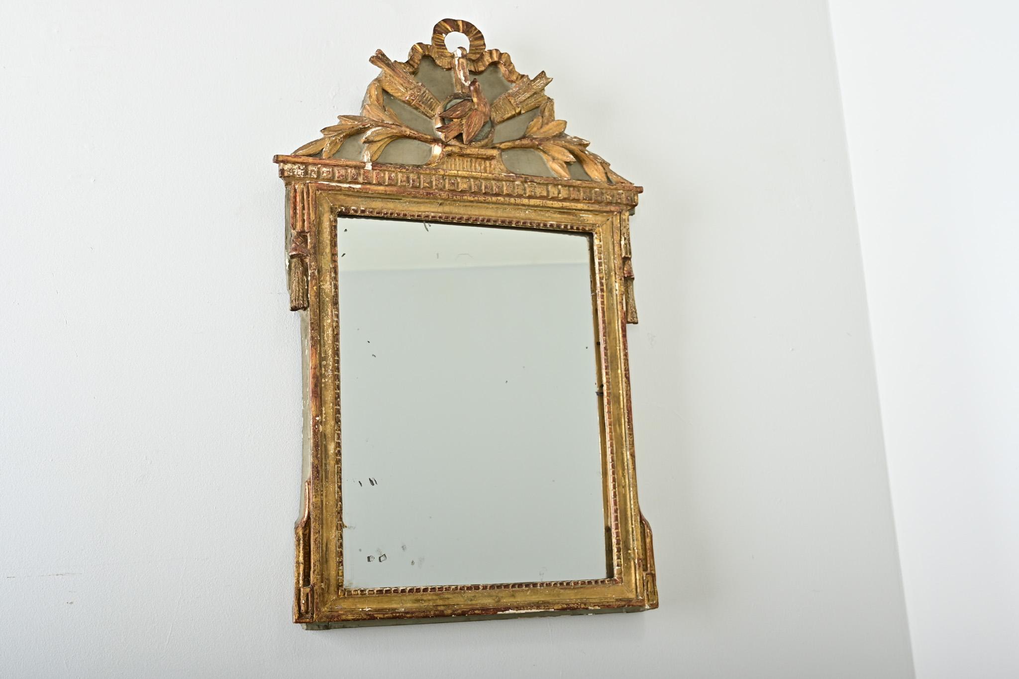 Directoire French 18th Century Gilt & Painted Trumeau Mirror For Sale