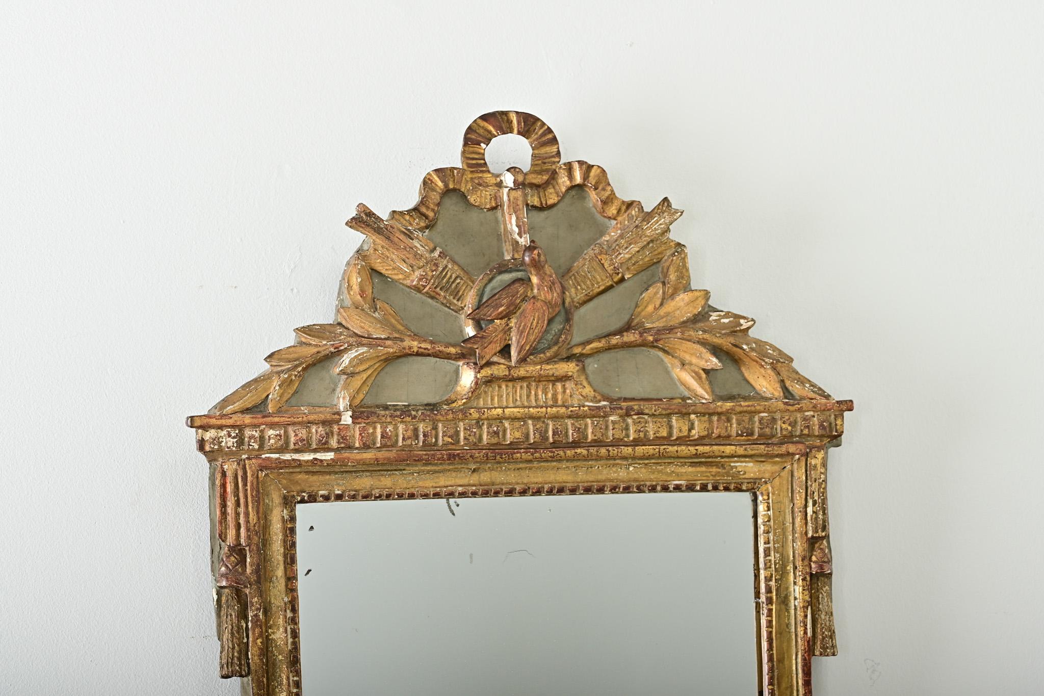 Carved French 18th Century Gilt & Painted Trumeau Mirror For Sale