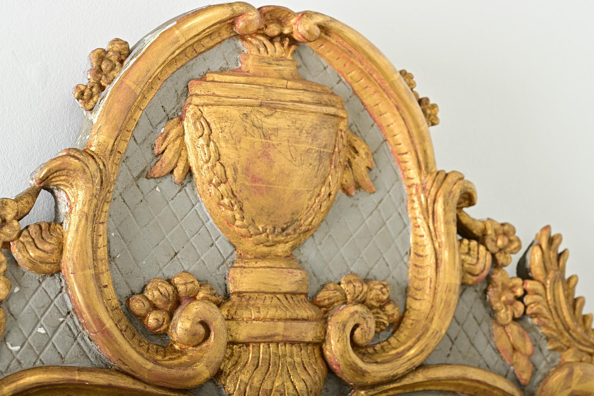 18th Century and Earlier French 18th Century Gilt & Painted Trumeau Mirror For Sale