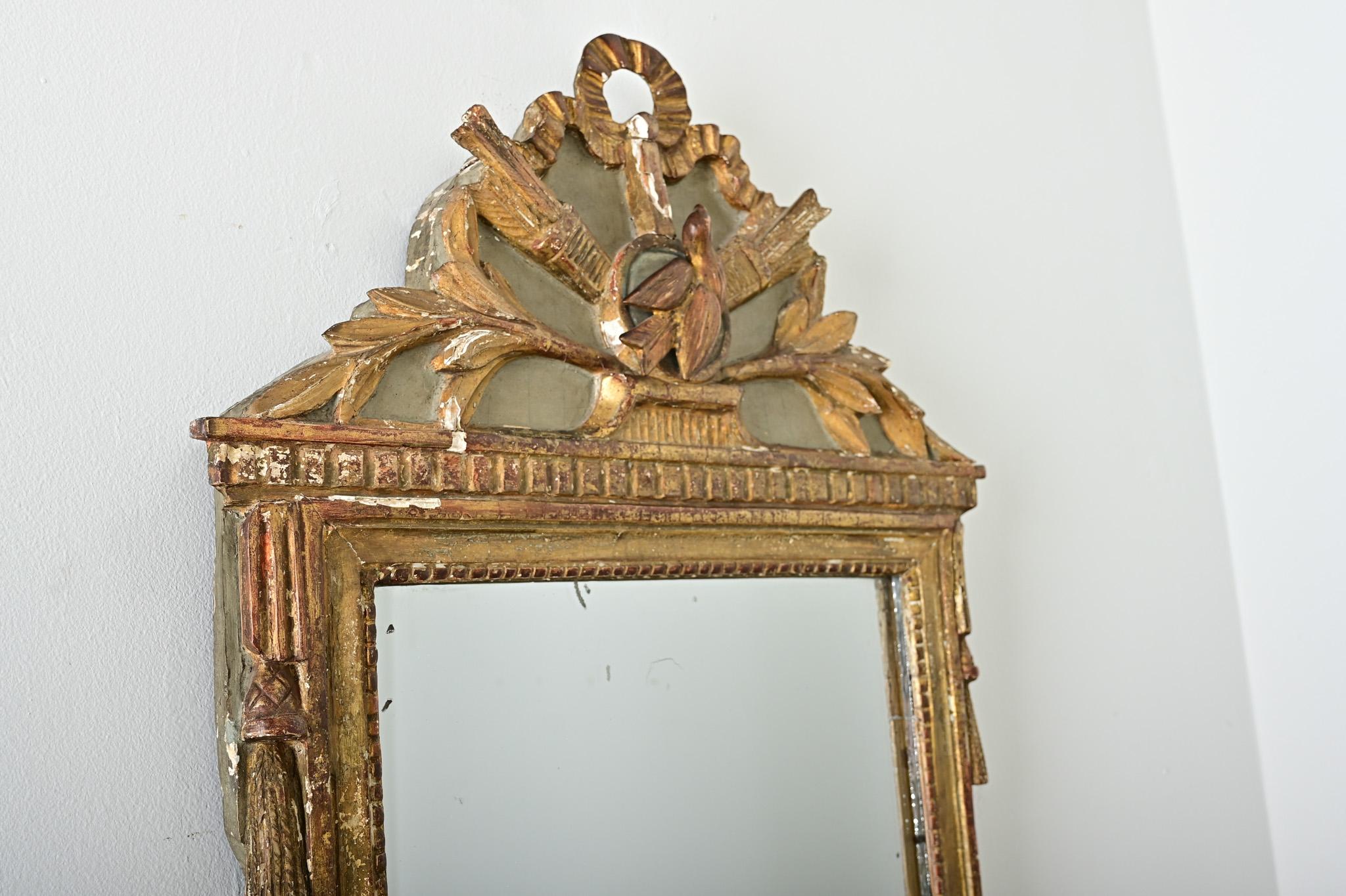 Gold French 18th Century Gilt & Painted Trumeau Mirror For Sale