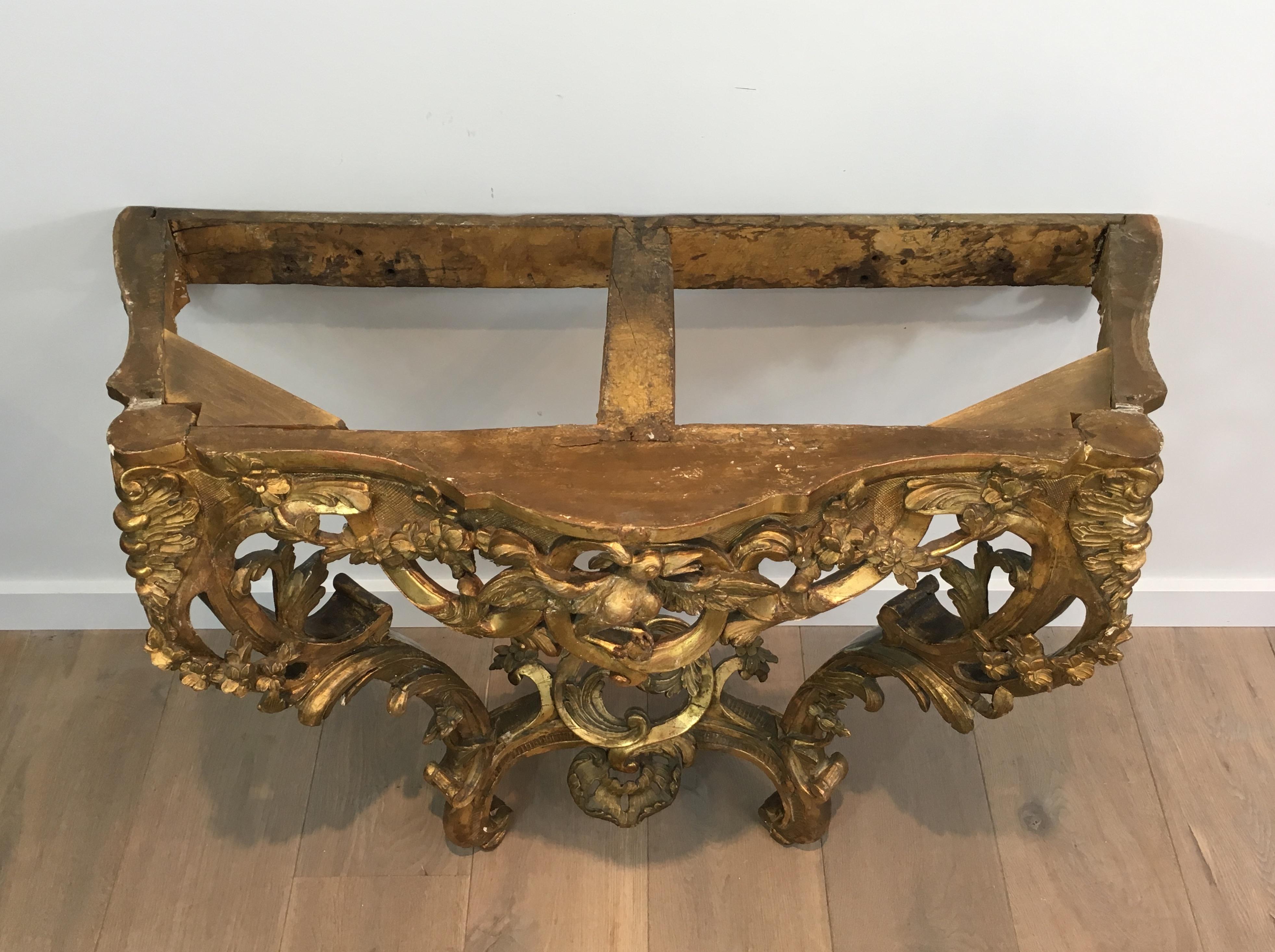 French 18th Century Giltwood Console Table with Red Marble Top, Louis XV Period For Sale 14
