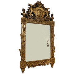 French 18th Century Giltwood Crested Mirror with Dogs