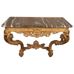 Französisch 18. Jahrhundert Giltwood Regence Konsole mit Marmorplatte