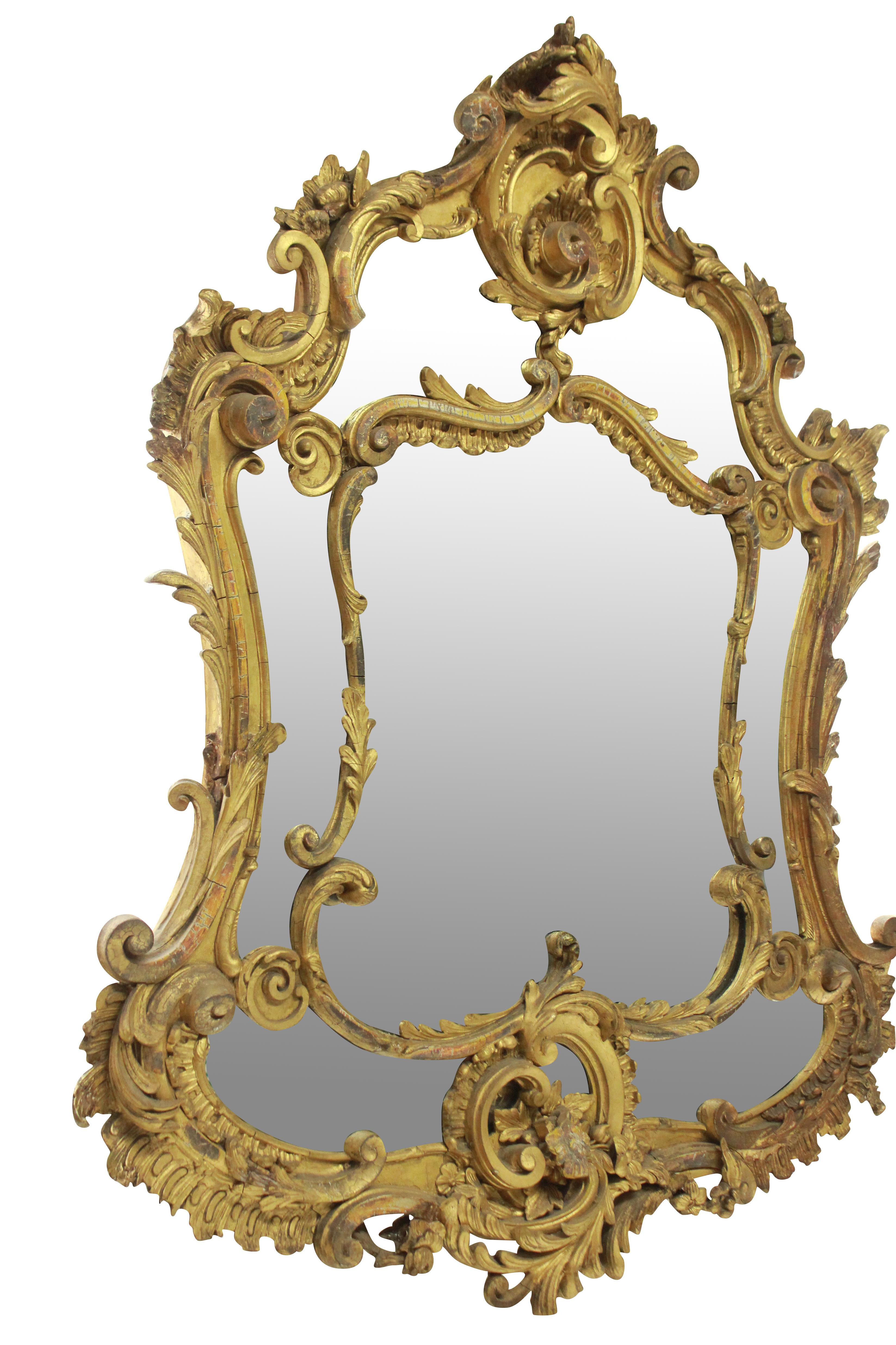 A French, late 18th century giltwood mirror in the Rococo manner.