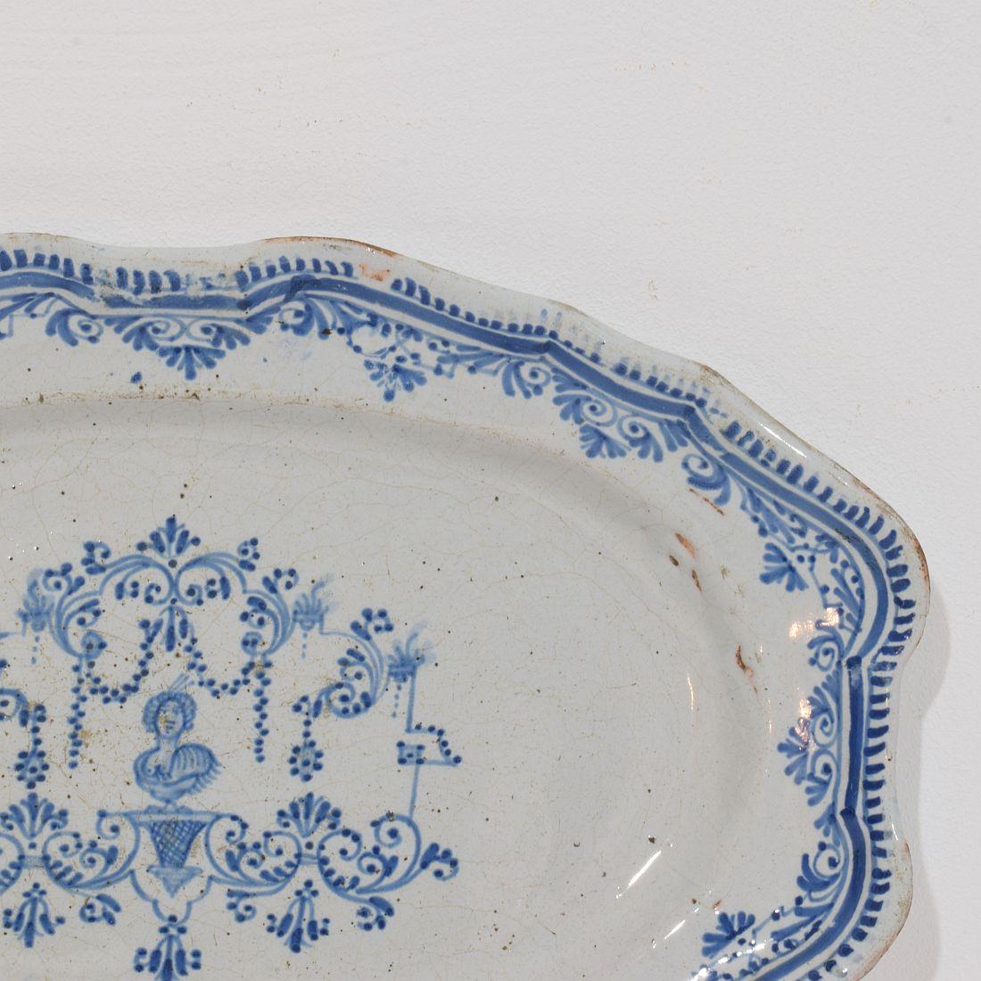 French Provincial French, 18th Century Glazed Earthenware Rouen Platter  For Sale