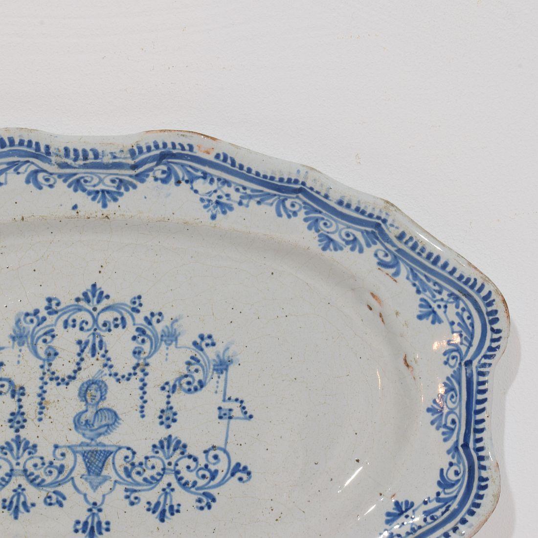 French Provincial French, 18th Century Glazed Earthenware Rouen Platter For Sale