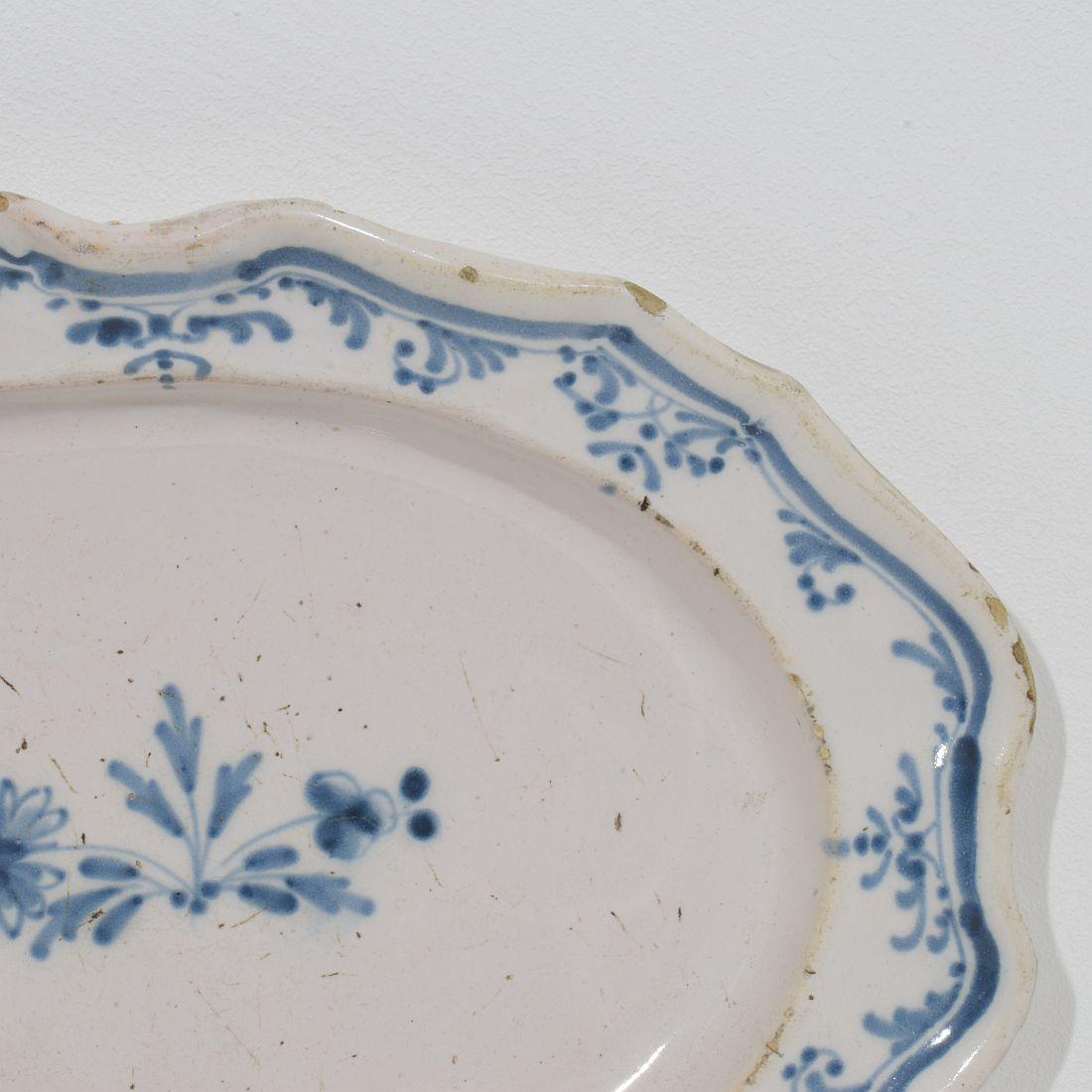 French Provincial French, 18th Century Glazed Earthenware Rouen Platter For Sale