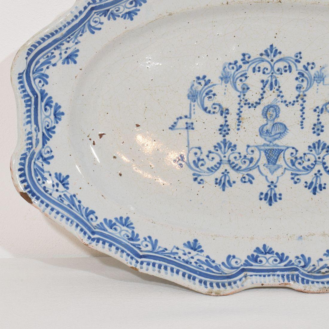 Hand-Crafted French, 18th Century Glazed Earthenware Rouen Platter  For Sale