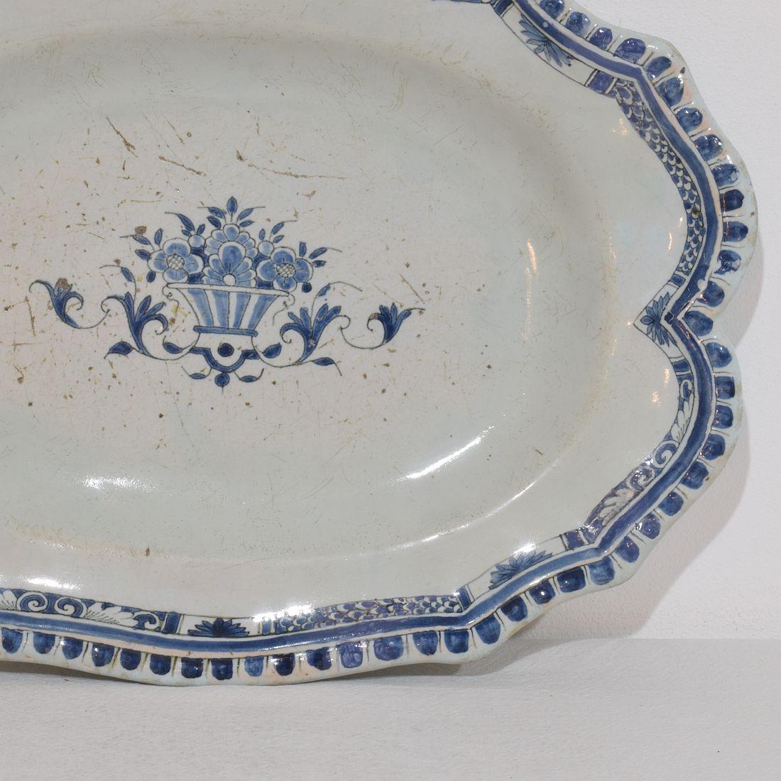18th Century and Earlier French, 18th Century Glazed Earthenware Rouen Platter For Sale