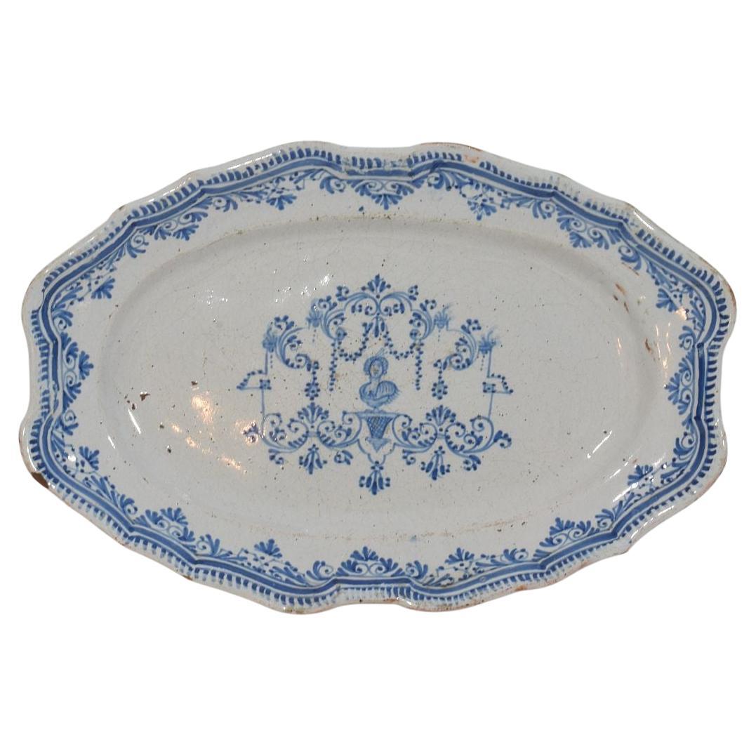 Französische, glasierte Rouen-Teller aus Steingut aus dem 18. Jahrhundert 