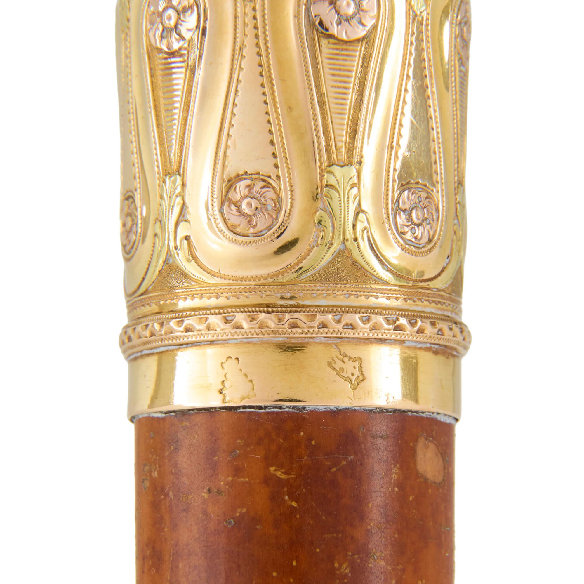 French 18th Century Gold Mounted Walking Stick In Good Condition For Sale In London, GB