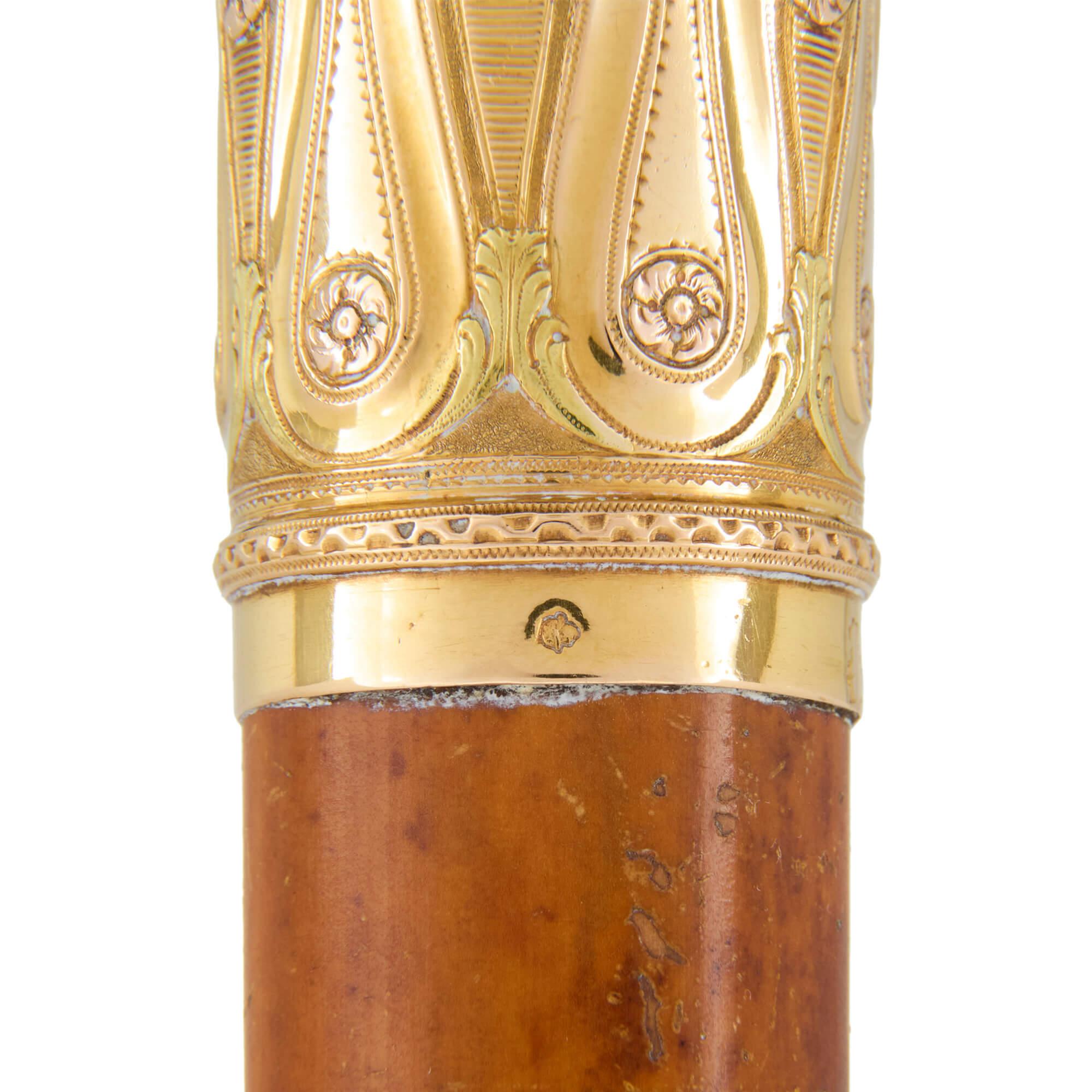 Metal French 18th Century Gold Mounted Walking Stick For Sale
