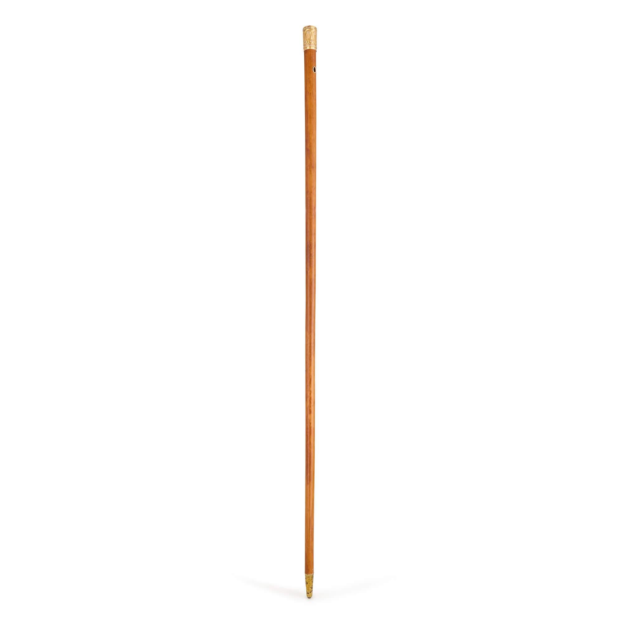 French 18th Century Gold Mounted Walking Stick For Sale 1