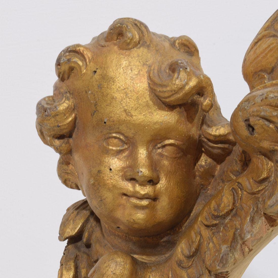 French 18th Century Hand Carved  Baroque Winged Angel Head For Sale 6