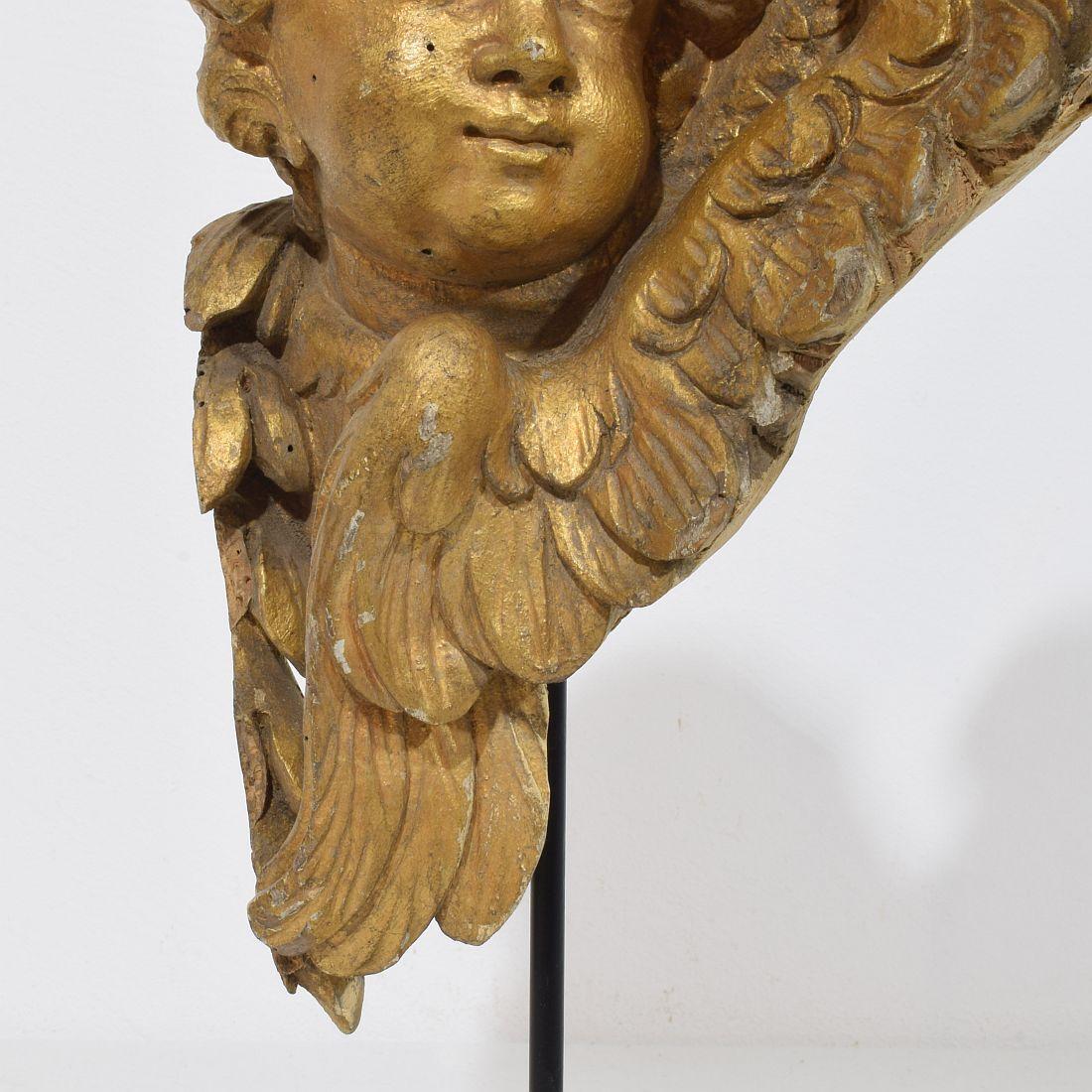 French 18th Century Hand Carved  Baroque Winged Angel Head For Sale 9