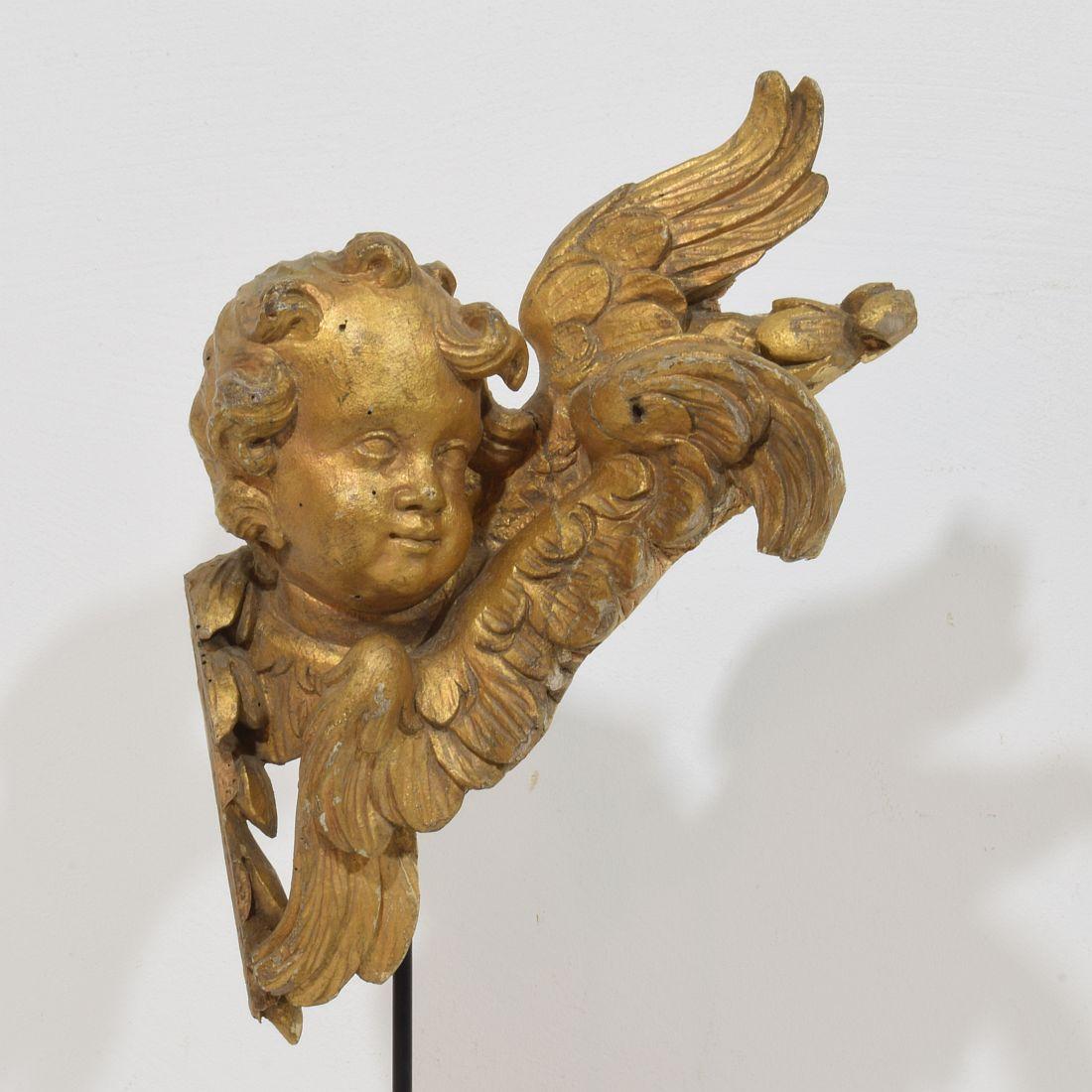 Wood French 18th Century Hand Carved  Baroque Winged Angel Head For Sale