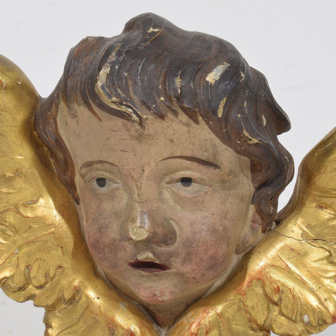 Legno Francese del 18° secolo intagliato a mano  Testa d'angelo alata barocca in vendita