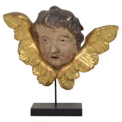 French 18th Century Hand Carved  Baroque Winged Angel Head