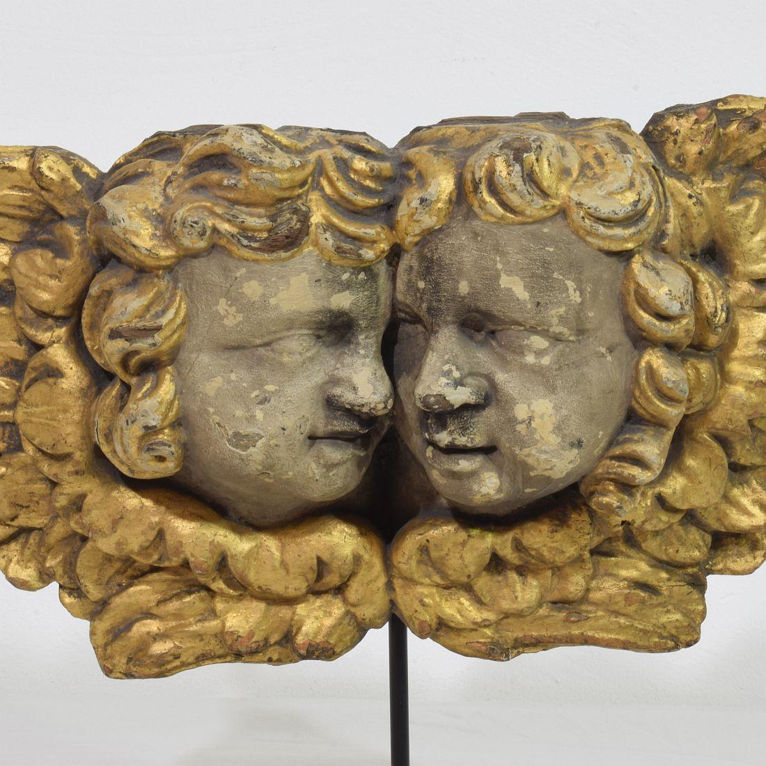 French 18th Century Hand Carved  Baroque Winged Angel Heads 1