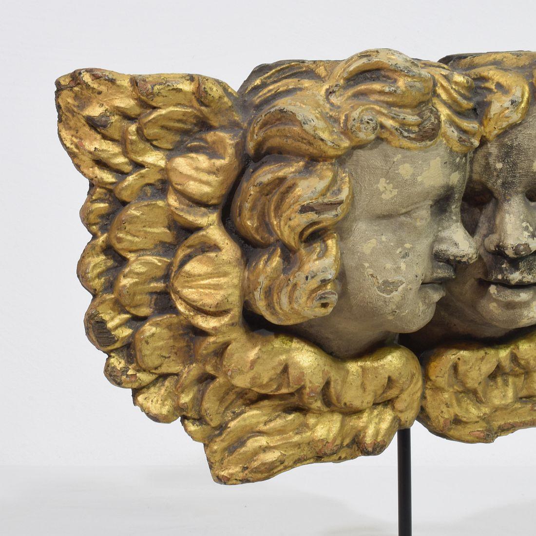 French 18th Century Hand Carved  Baroque Winged Angel Heads 3