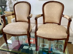 French 18th Century Hand Carved Fauteuil Chairs, a Pair
