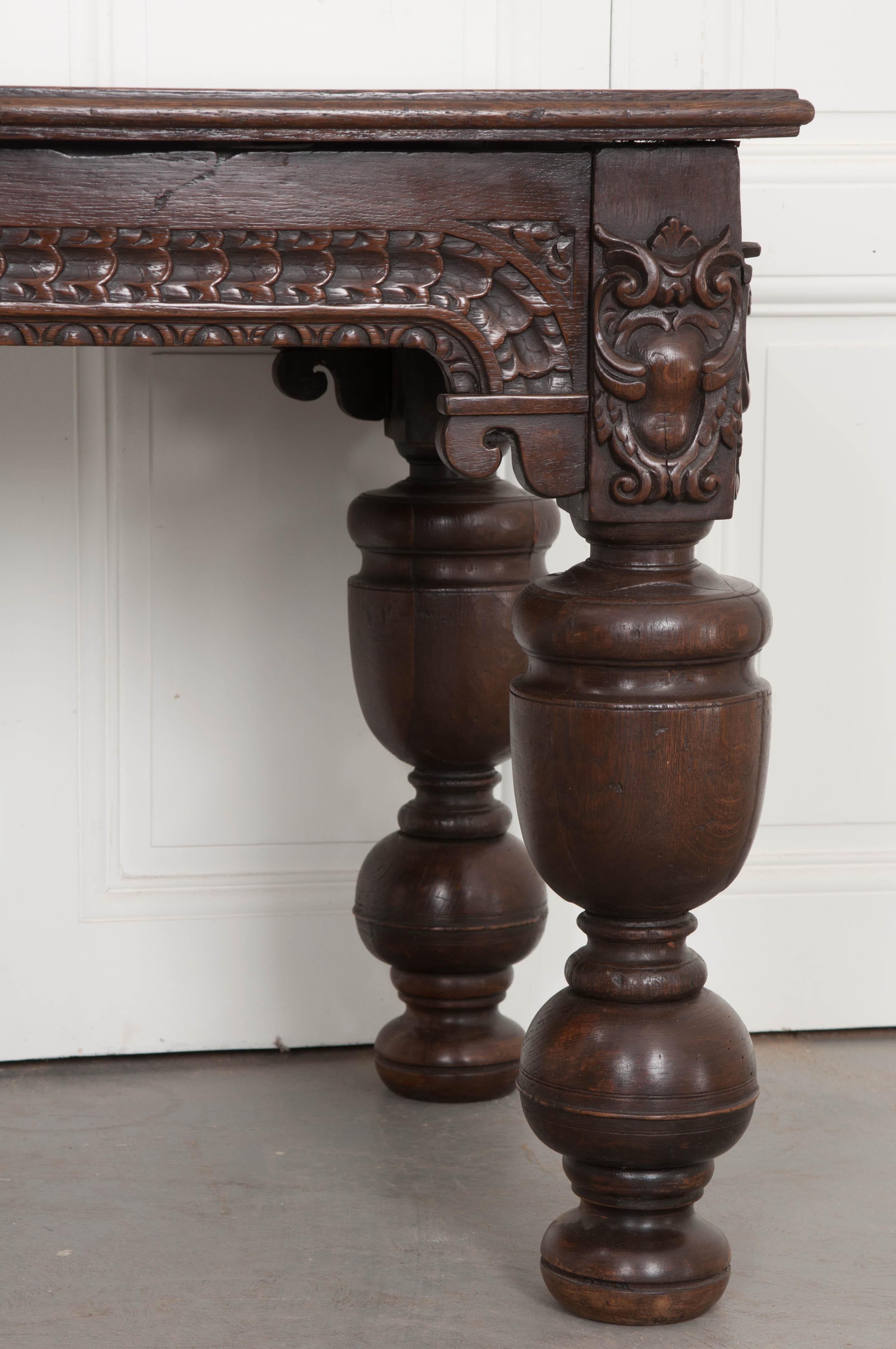 Gothic French 18th Century Hand Carved Oak Refectory Table