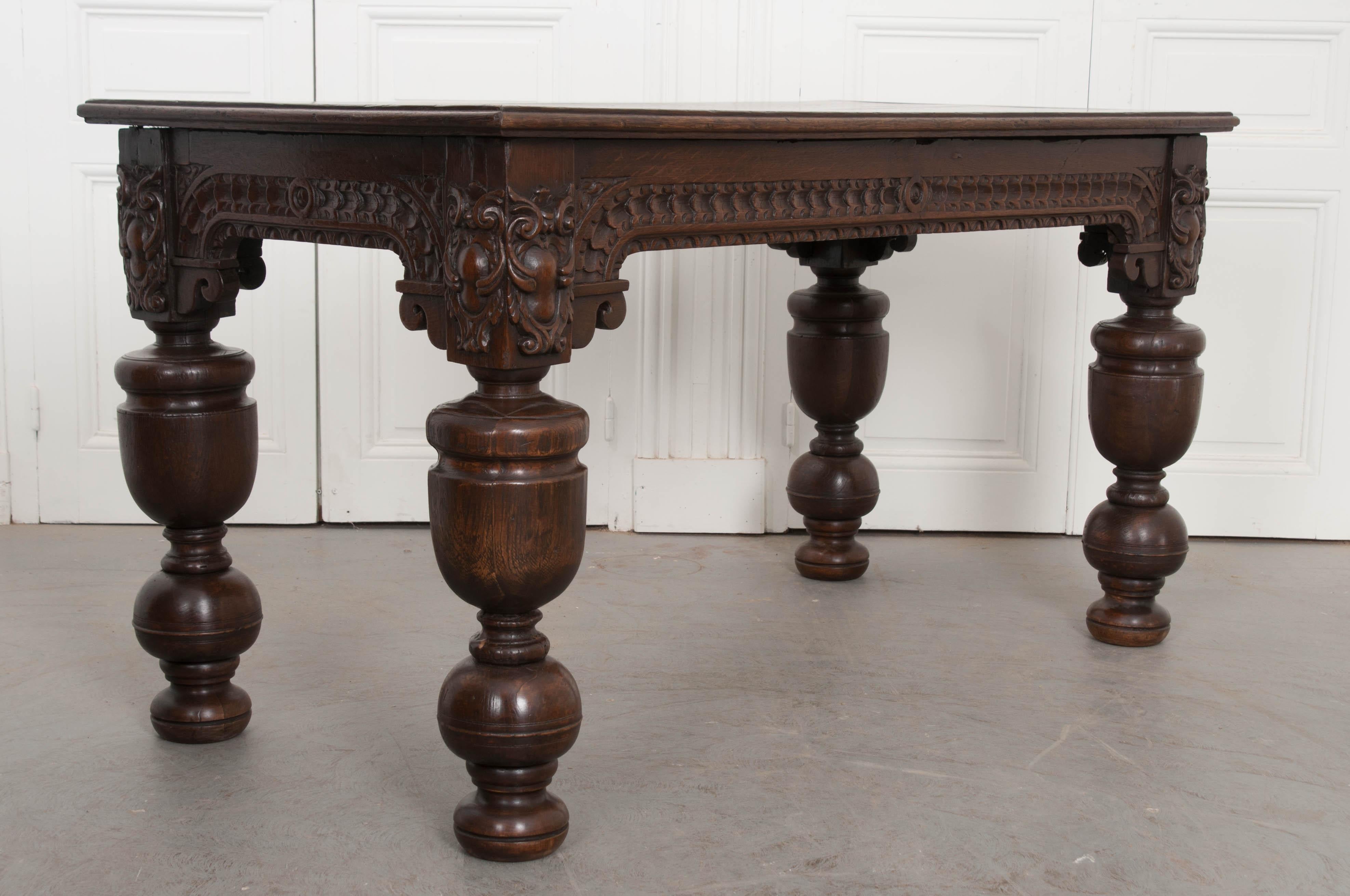 Hand-Carved French 18th Century Hand Carved Oak Refectory Table