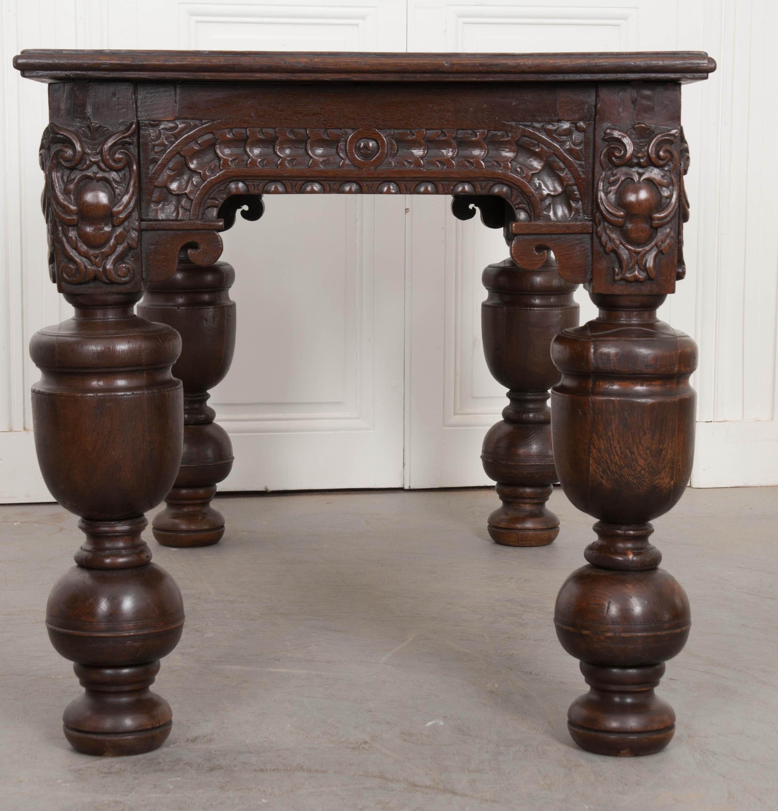 French 18th Century Hand Carved Oak Refectory Table 1