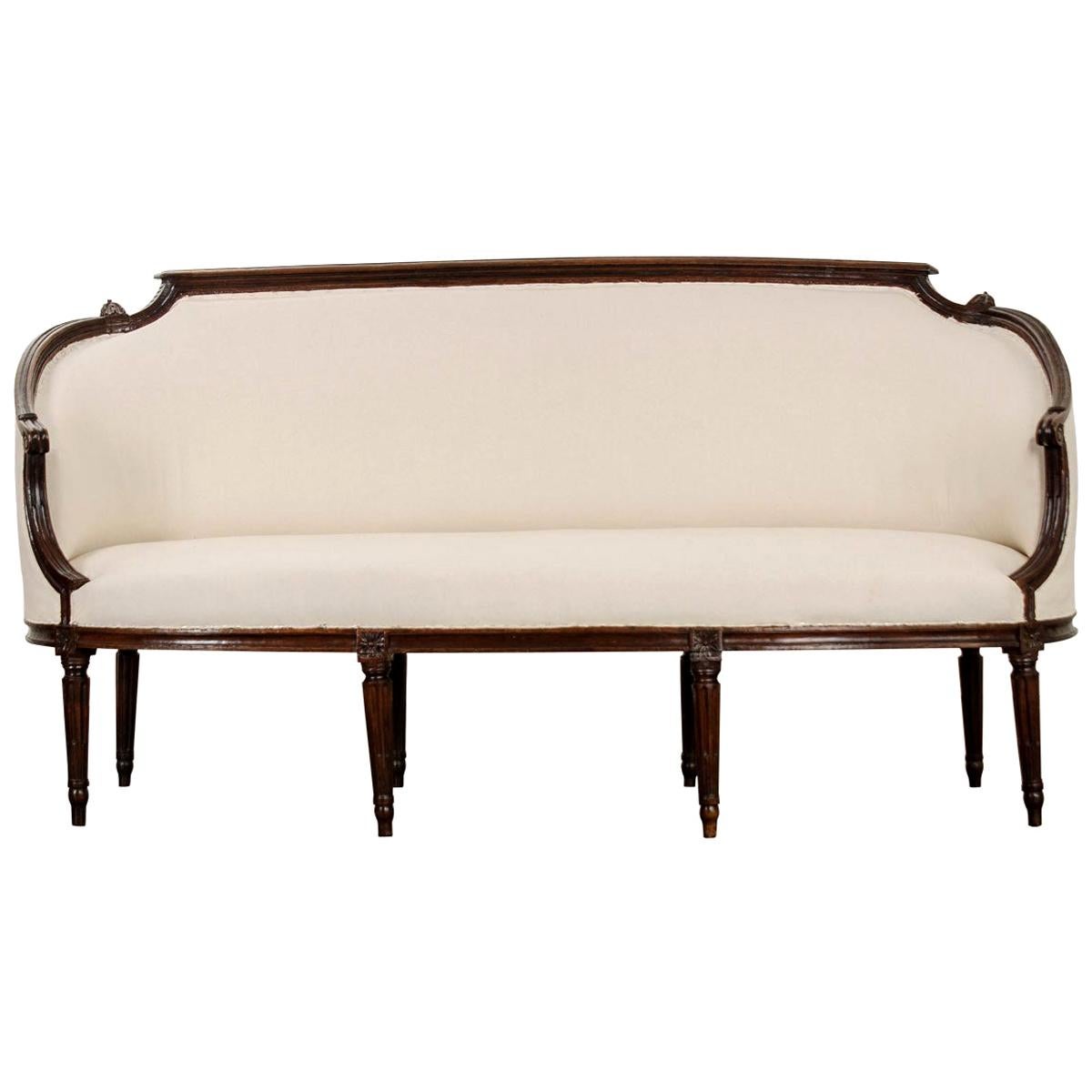 Antique French Louis XVI Carved Walnut Parlor Set, Settee and Armchairs