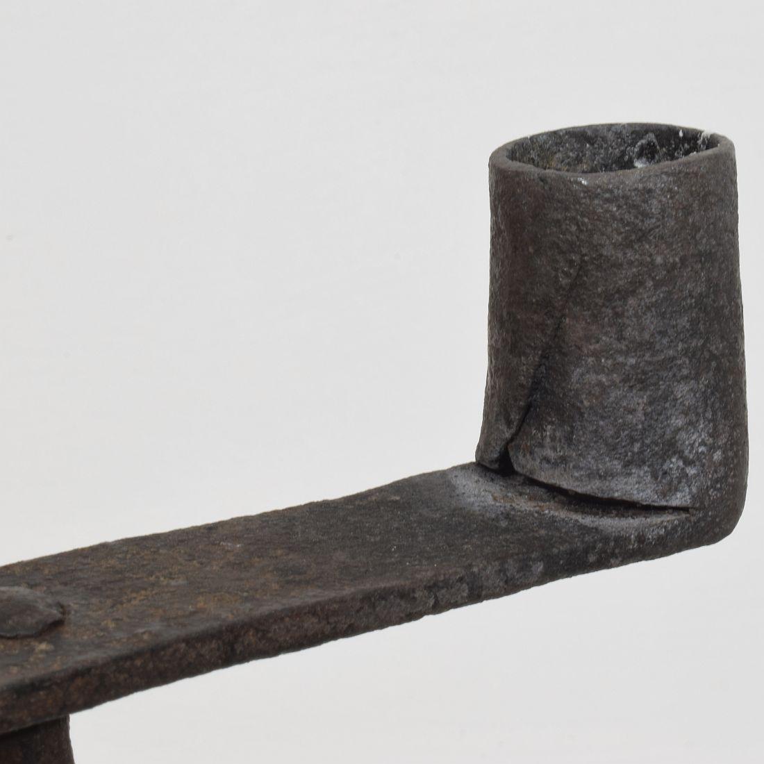 French 18th Century Hand Forged Iron Candleholder For Sale 5