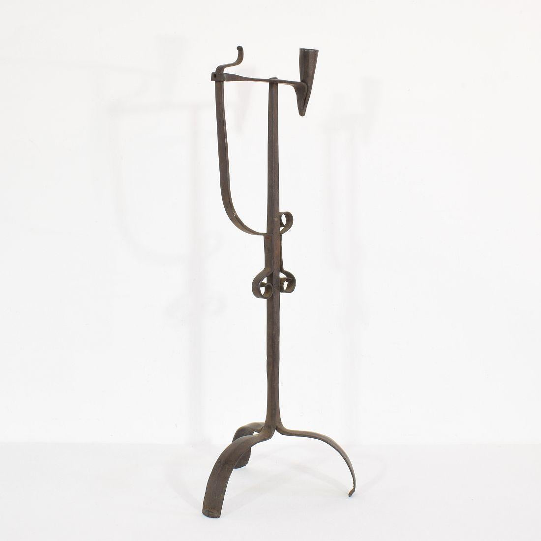 Rustic French 18th Century Hand Forged Iron Candleholder