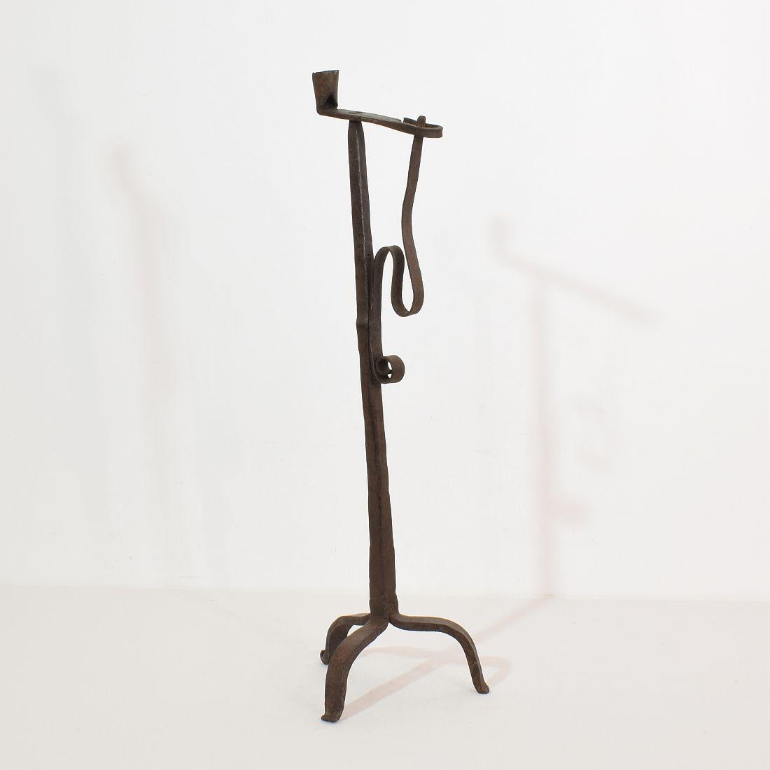 Hand-Crafted French 18th Century Hand Forged Iron Candleholder