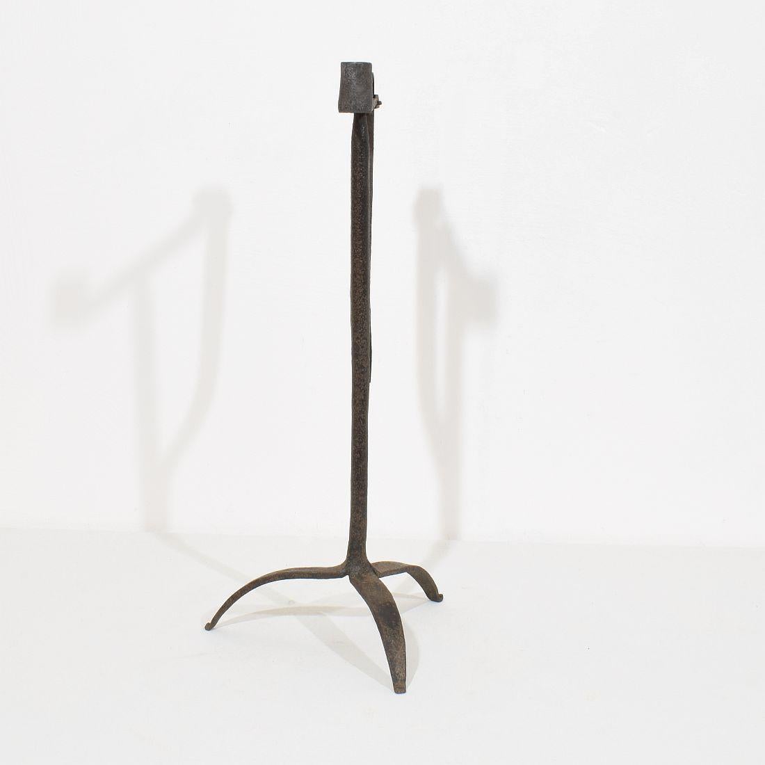 18th Century and Earlier French 18th Century Hand Forged Iron Candleholder For Sale