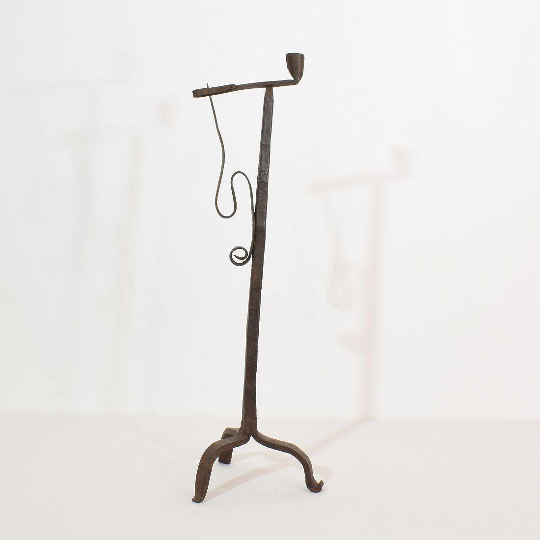 18th Century and Earlier French 18th Century Hand Forged Iron Candleholder