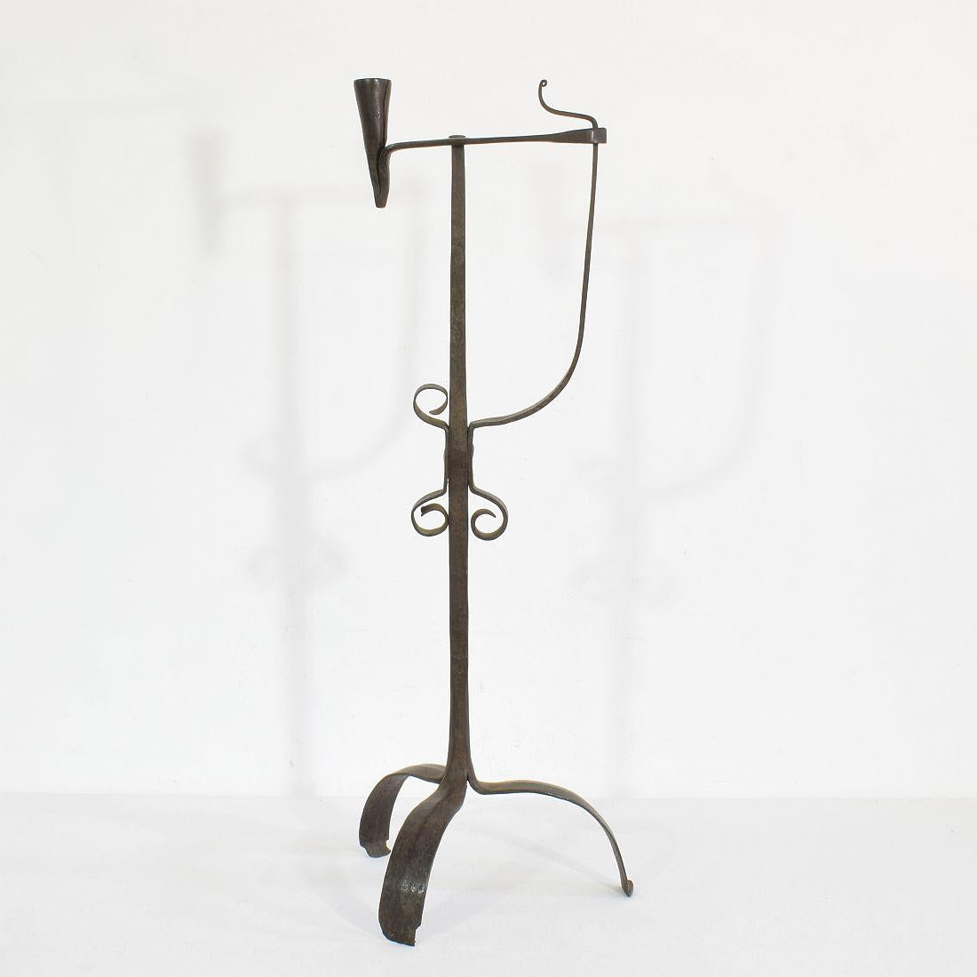 Wrought Iron French 18th Century Hand Forged Iron Candleholder