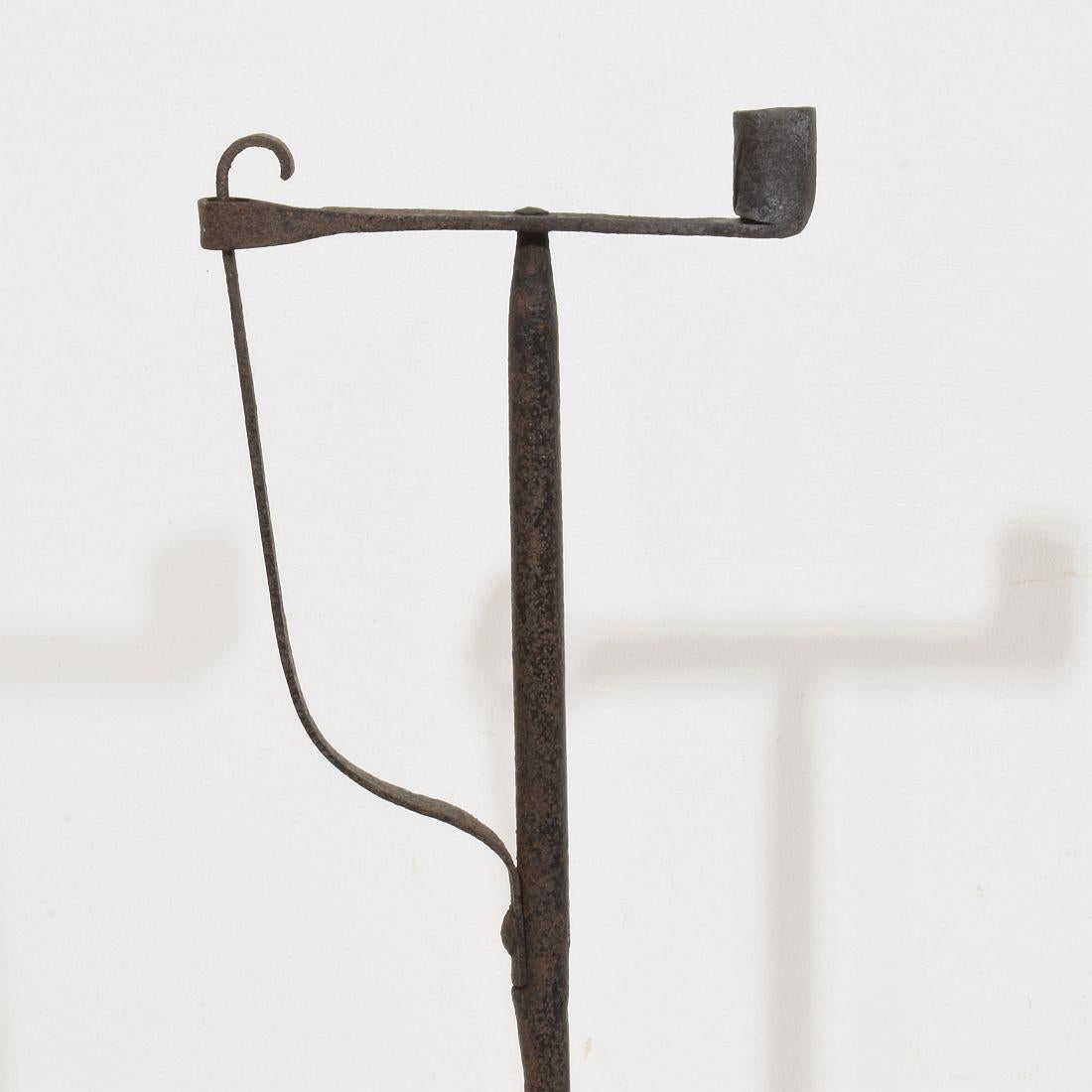 French 18th Century Hand Forged Iron Candleholder For Sale 1