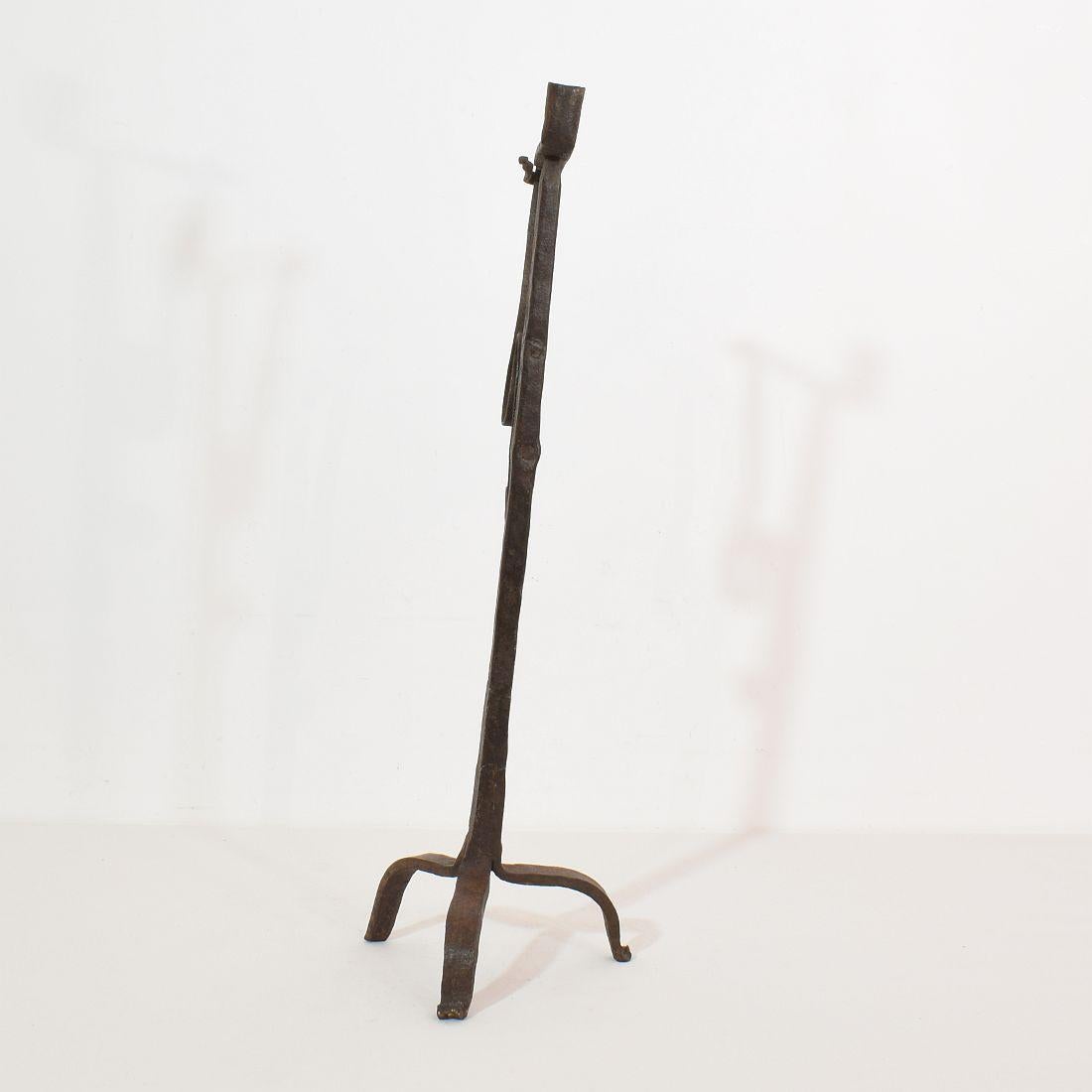 French 18th Century Hand Forged Iron Candleholder 1