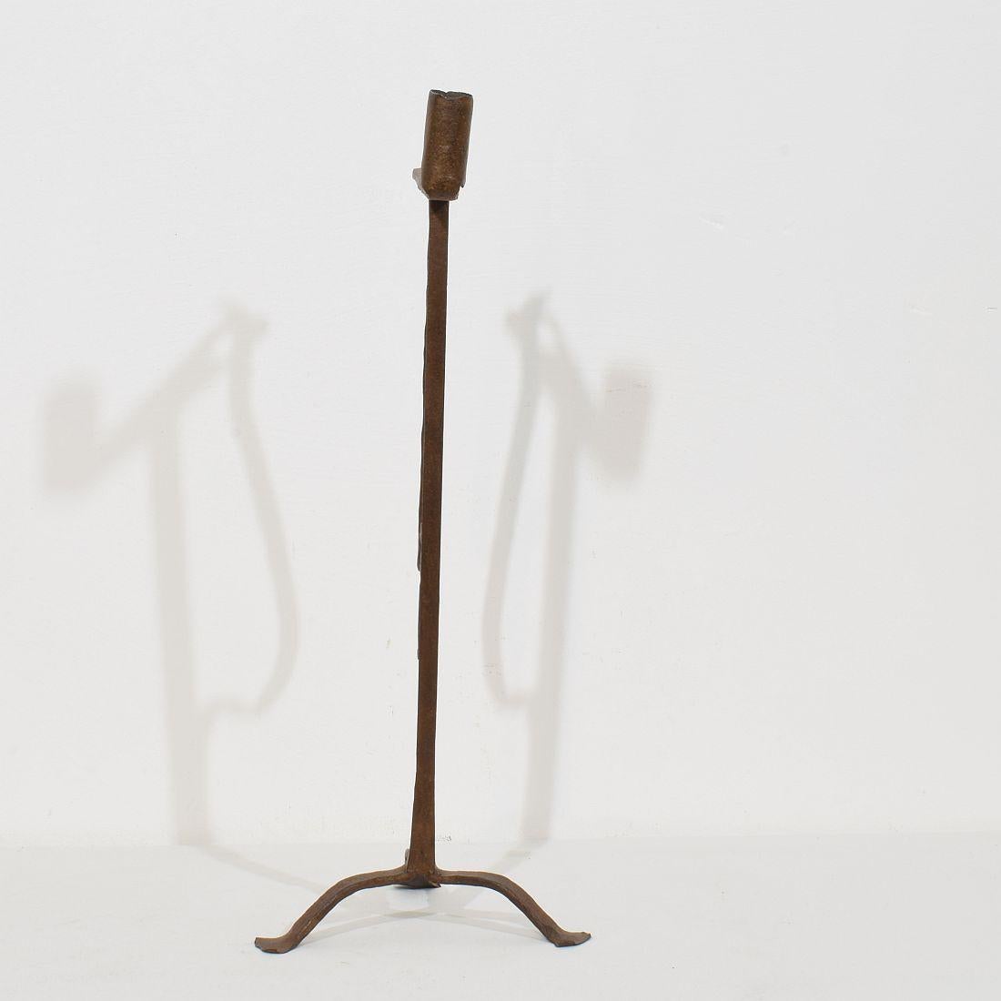 French 18th Century Hand Forged Iron Candleholder For Sale 3