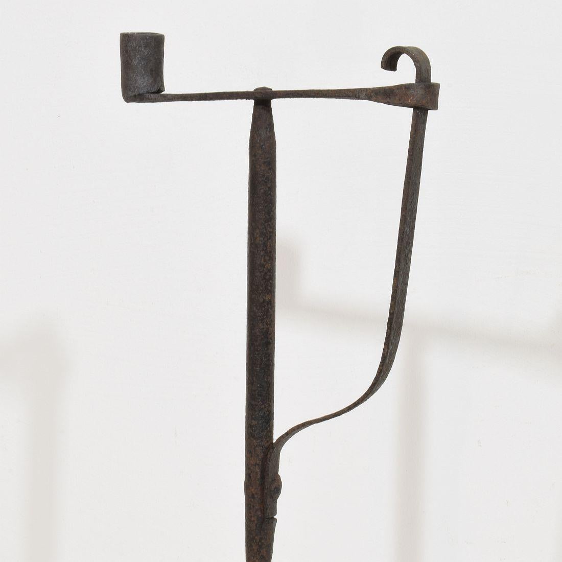 French 18th Century Hand Forged Iron Candleholder For Sale 4