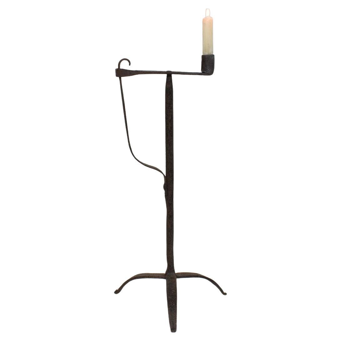 French 18th Century Hand Forged Iron Candleholder For Sale