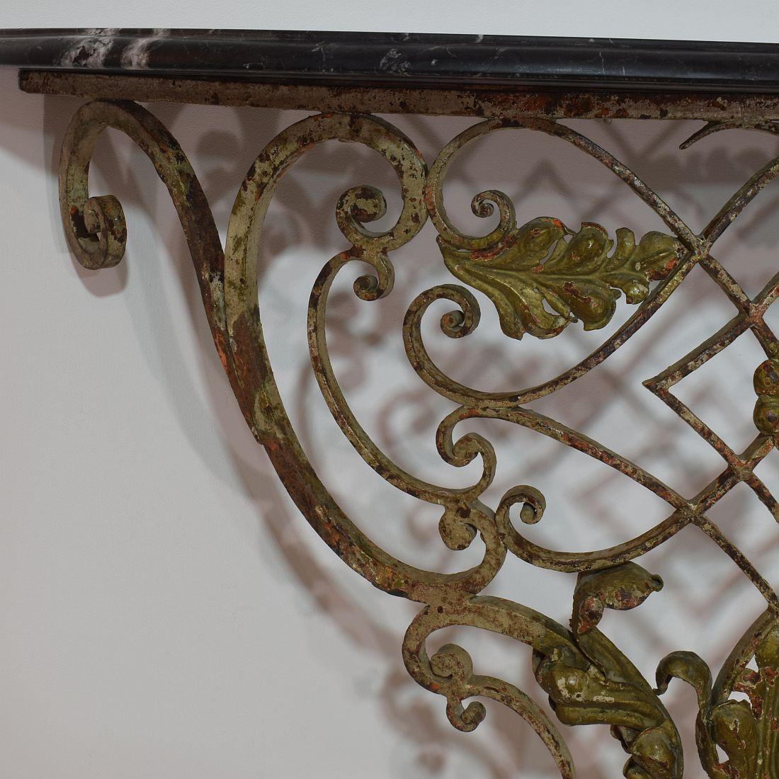 Wood French 18th Century Hand Forged Iron Louis XVI Style Marble-Top Console Table