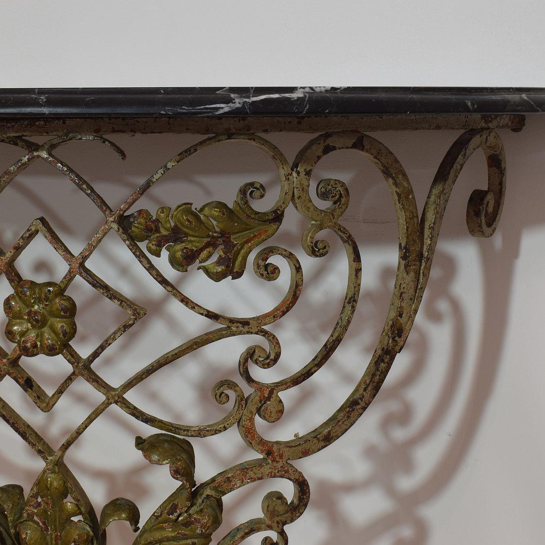 French 18th Century Hand Forged Iron Louis XVI Style Marble-Top Console Table 2