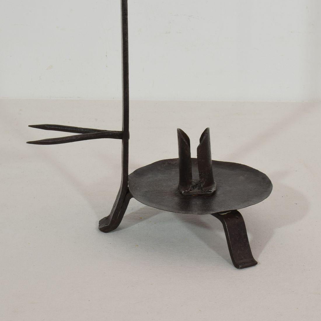 French 18th Century Hand Forged Iron Rat De Cave Candleholder 4