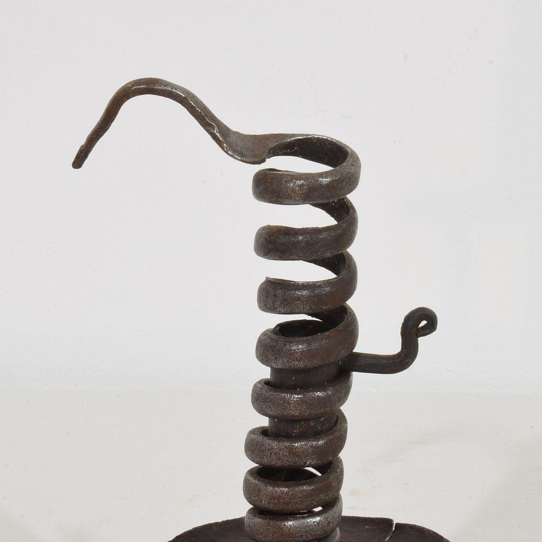 French, 18th Century, Hand Forged Iron Rat De Cave Candleholder For Sale 5