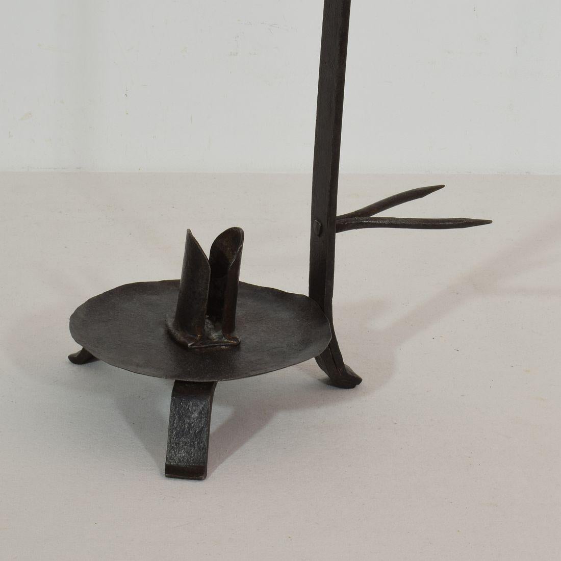 French 18th Century Hand Forged Iron Rat De Cave Candleholder 5