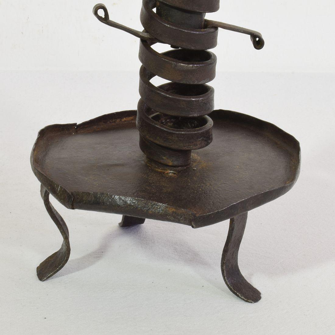 French, 18th Century, Hand Forged Iron Rat De Cave Candleholder 5