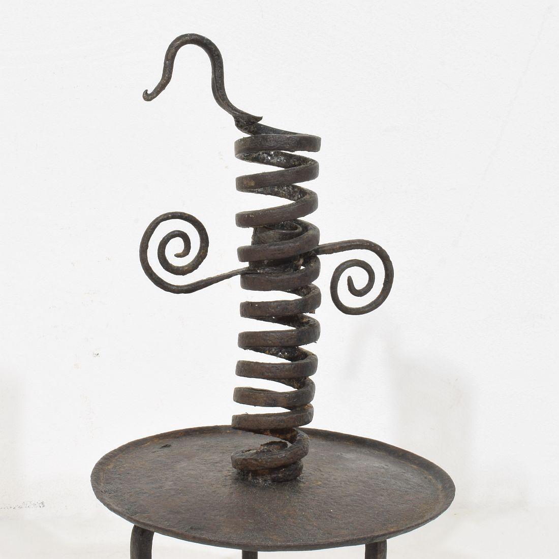 French, 18th Century, Hand Forged Iron Rat De Cave Candleholder For Sale 6