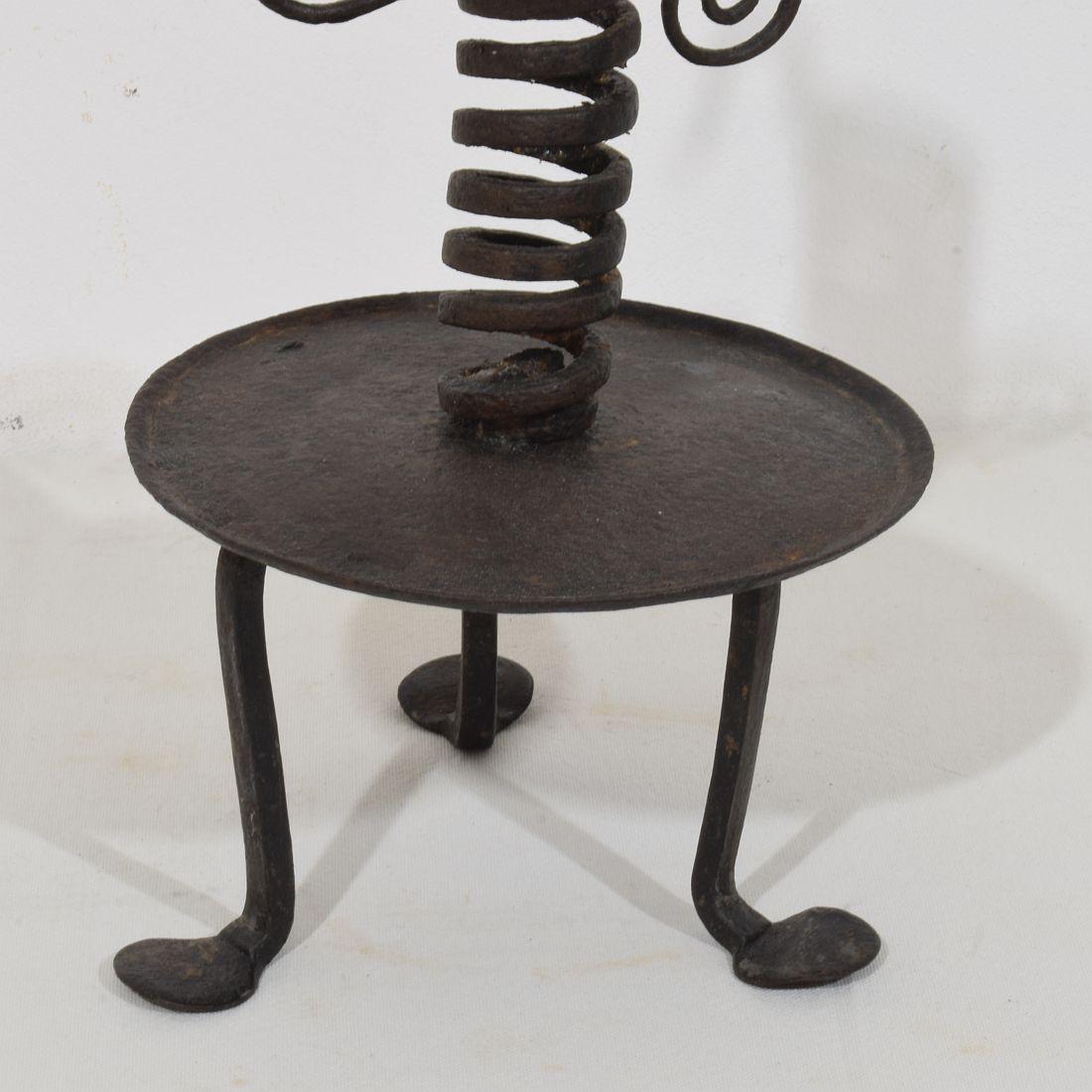 French, 18th Century, Hand Forged Iron Rat De Cave Candleholder For Sale 7