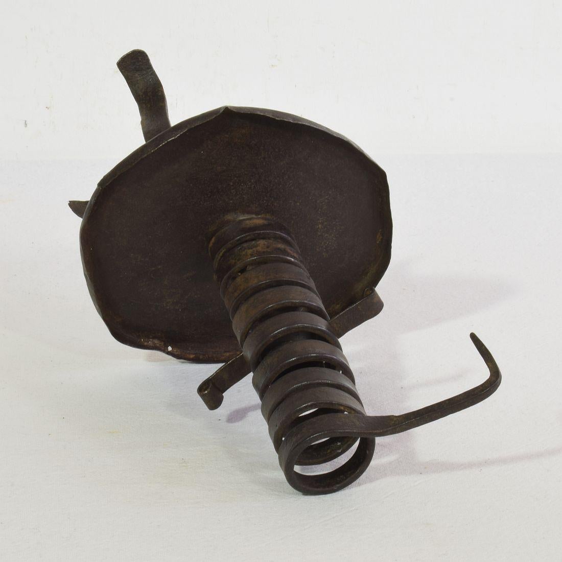 French, 18th Century, Hand Forged Iron Rat De Cave Candleholder 7