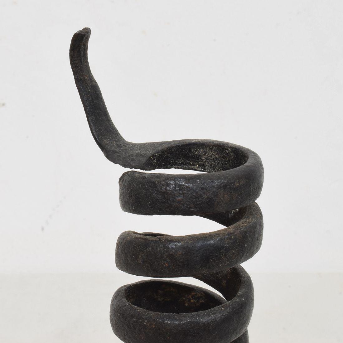 French, 18th Century, Hand Forged Iron Rat De Cave Candleholder For Sale 8